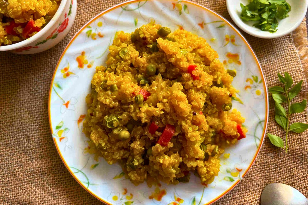 Quinoa Upma served on a plate.
