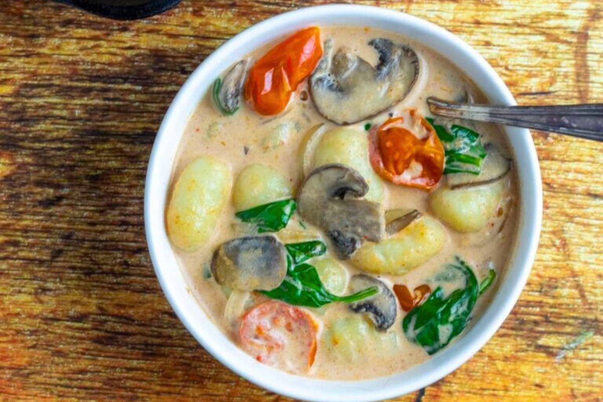 A bowl of Red Thai Curry Gnocchi.