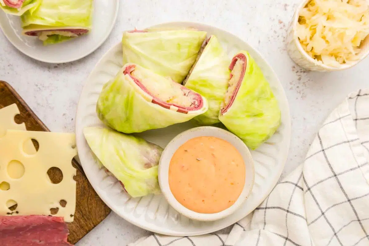 Reuben Wraps with dipping sauce.