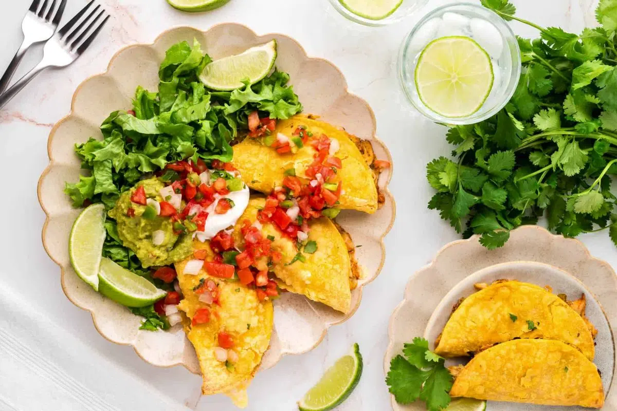 Rotisserie Chicken Tacos with veggies.