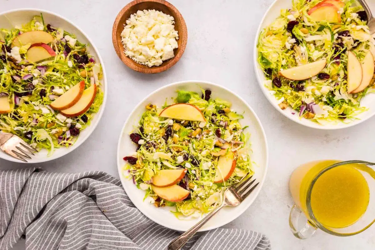 Shaved Brussels Sprouts Salad overhead view.