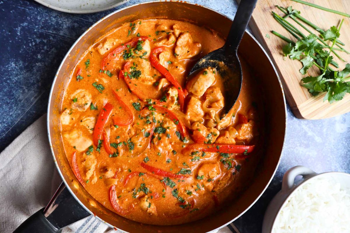 Thai Chicken Curry Without Coconut Milk overhead view.