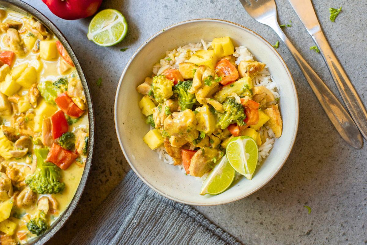 Thai Chicken Pineapple Curry overhead view.