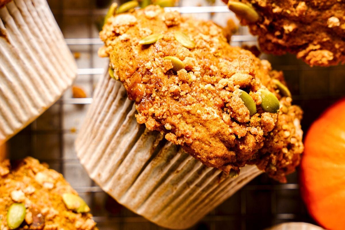 The Best Healthy Pumpkin Muffins close up look.
