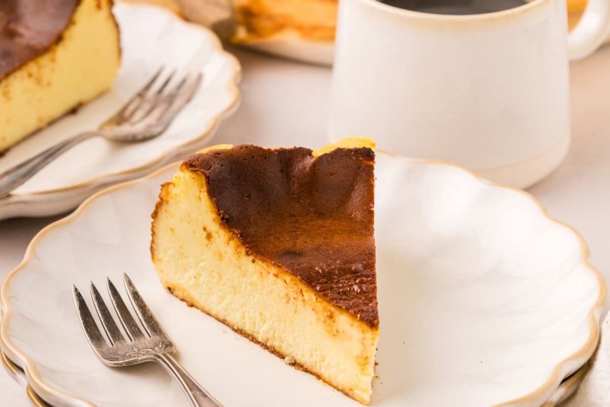 A slice of cheesecake on a plate.