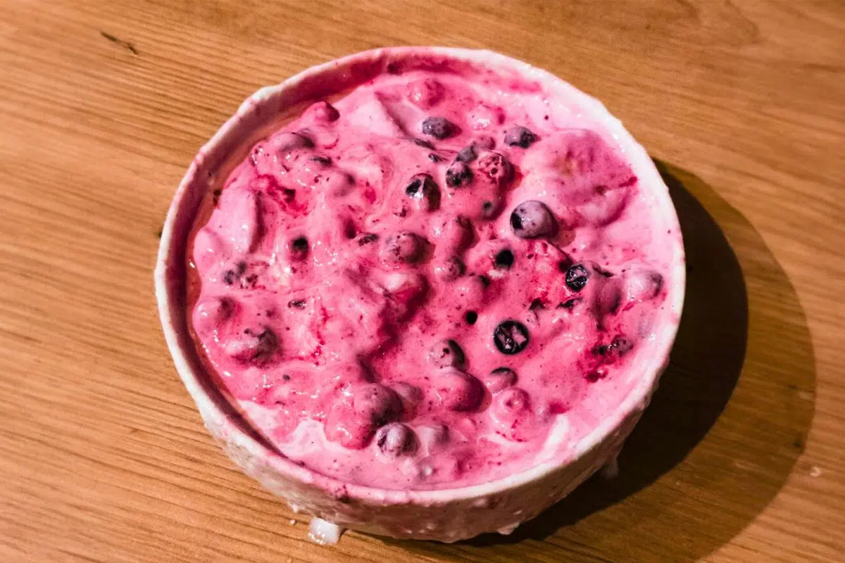 Blackcurrant Raw Dessert served in a bowl.