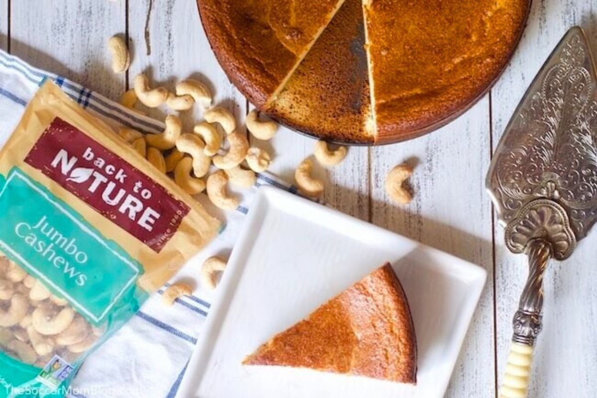 Cashew Cheesecake overhead view.