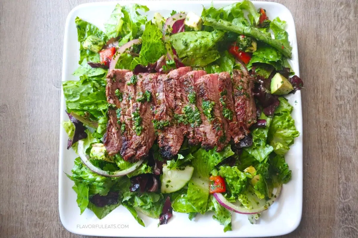 Chimichurri Steak Salad overhead view.