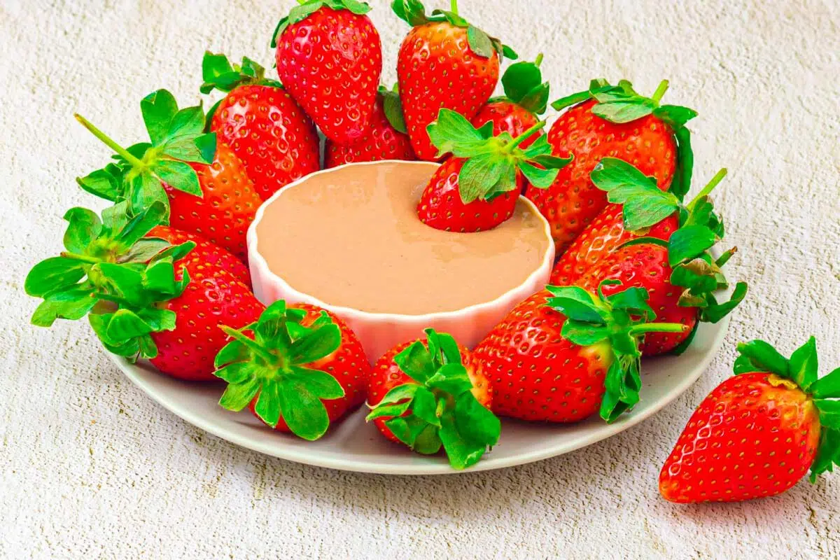 Chocolate Fruit Dip with strawberries.