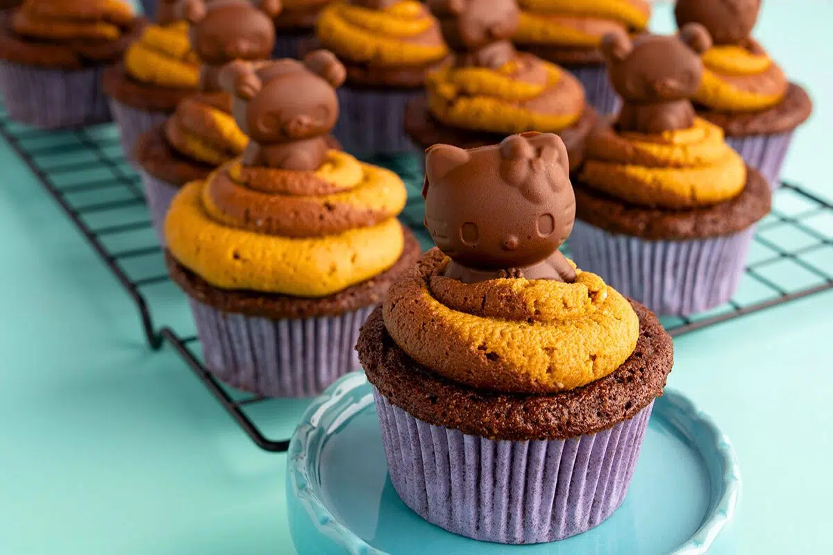 Chocolate Peanut Butter Cup Cupcakes close up look.