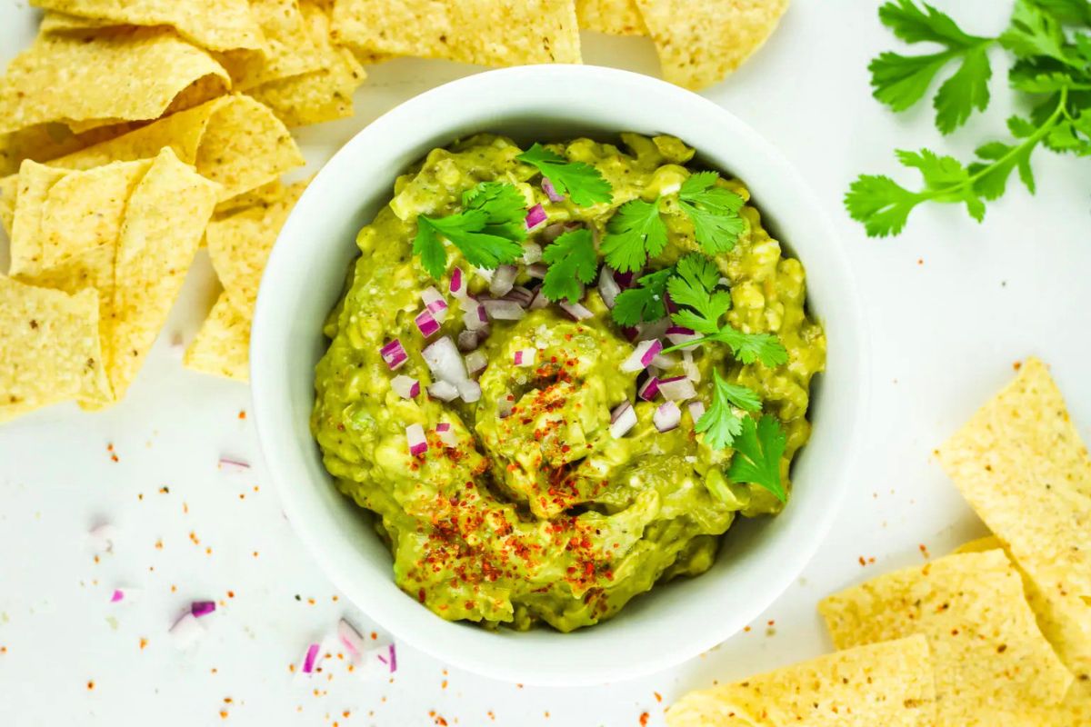 Cottage Cheese Guacamole overhead view.