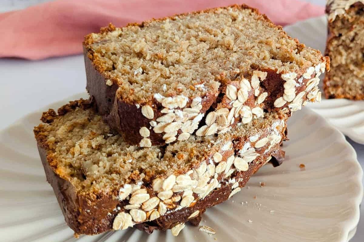 Cottage Cheese Oatmeal Banana Bread served in plate.