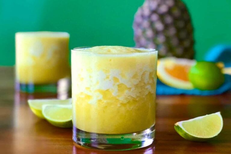 A glass of Frozen Pineapple Virgin Margarita.