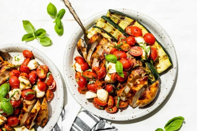 Grilled Chicken Caprese overhead view.