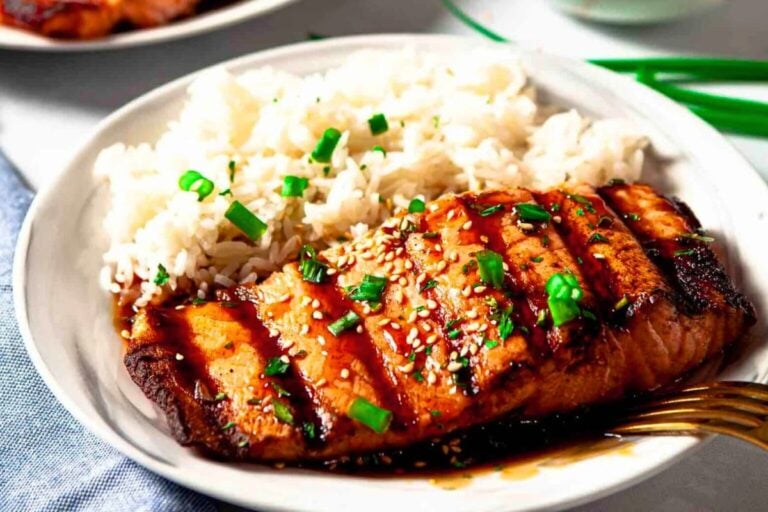 Grilled Teriyaki Salmon close up look.