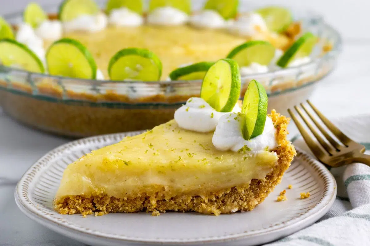 A slice of Key Lime Pie served on a plate.