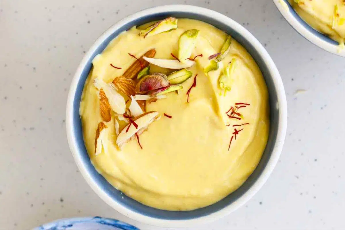 Mango Shrikhand in a bowl.
