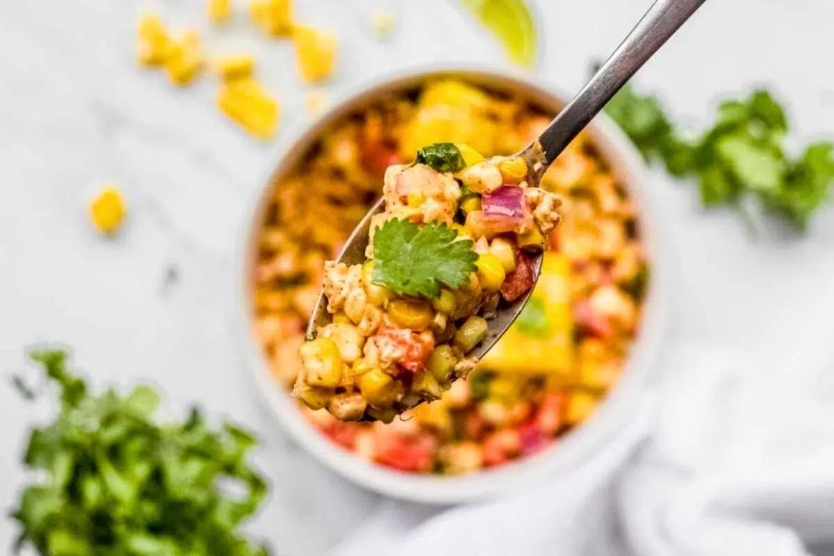 Mexican Street Corn Salad close up look.