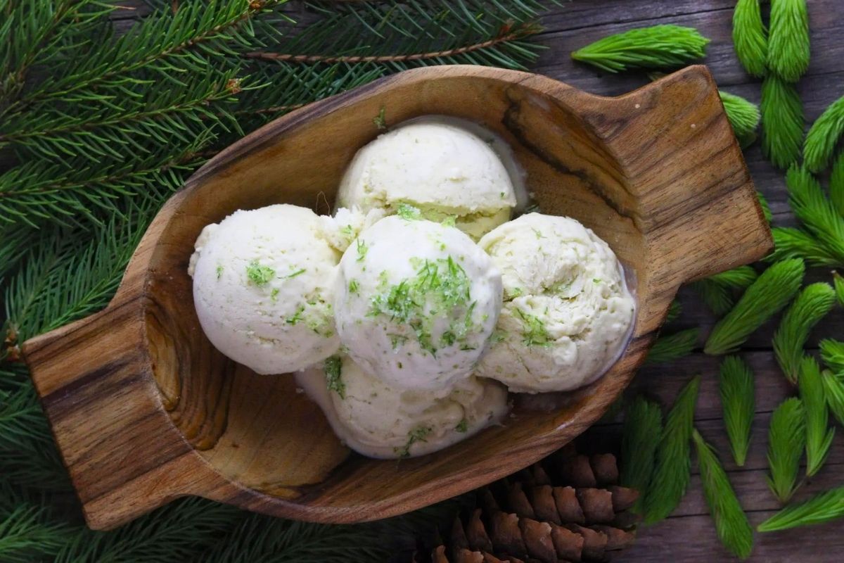 No-Churn Spruce Tip Ice Cream overhead view.