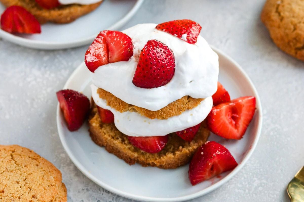 Paleo Strawberry Shortcake served on a plate.