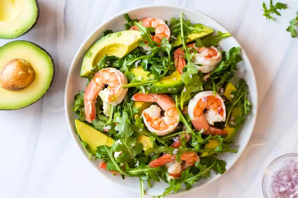 Prawn and Avocado Salad served on a bowl.