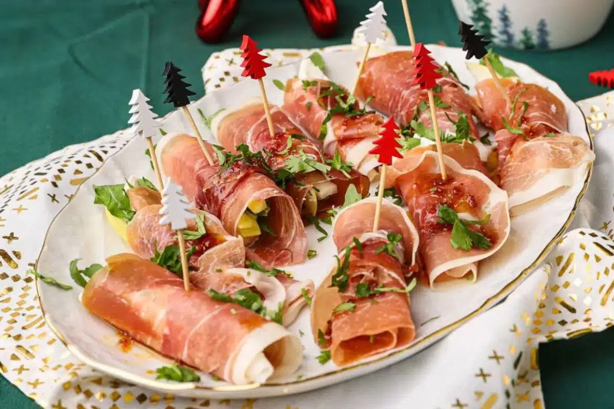 Prosciutto Wrapped Pear Cheese Rolls