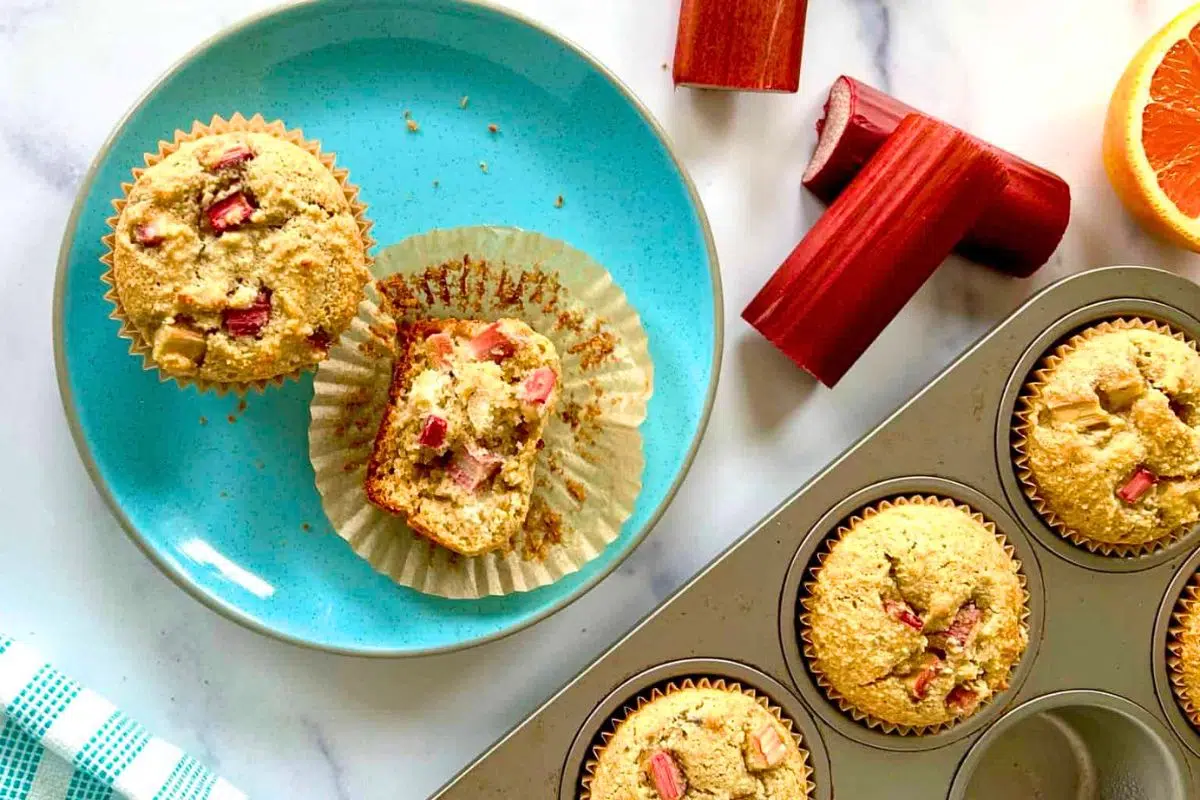 Rhubarb Muffins overhead view.