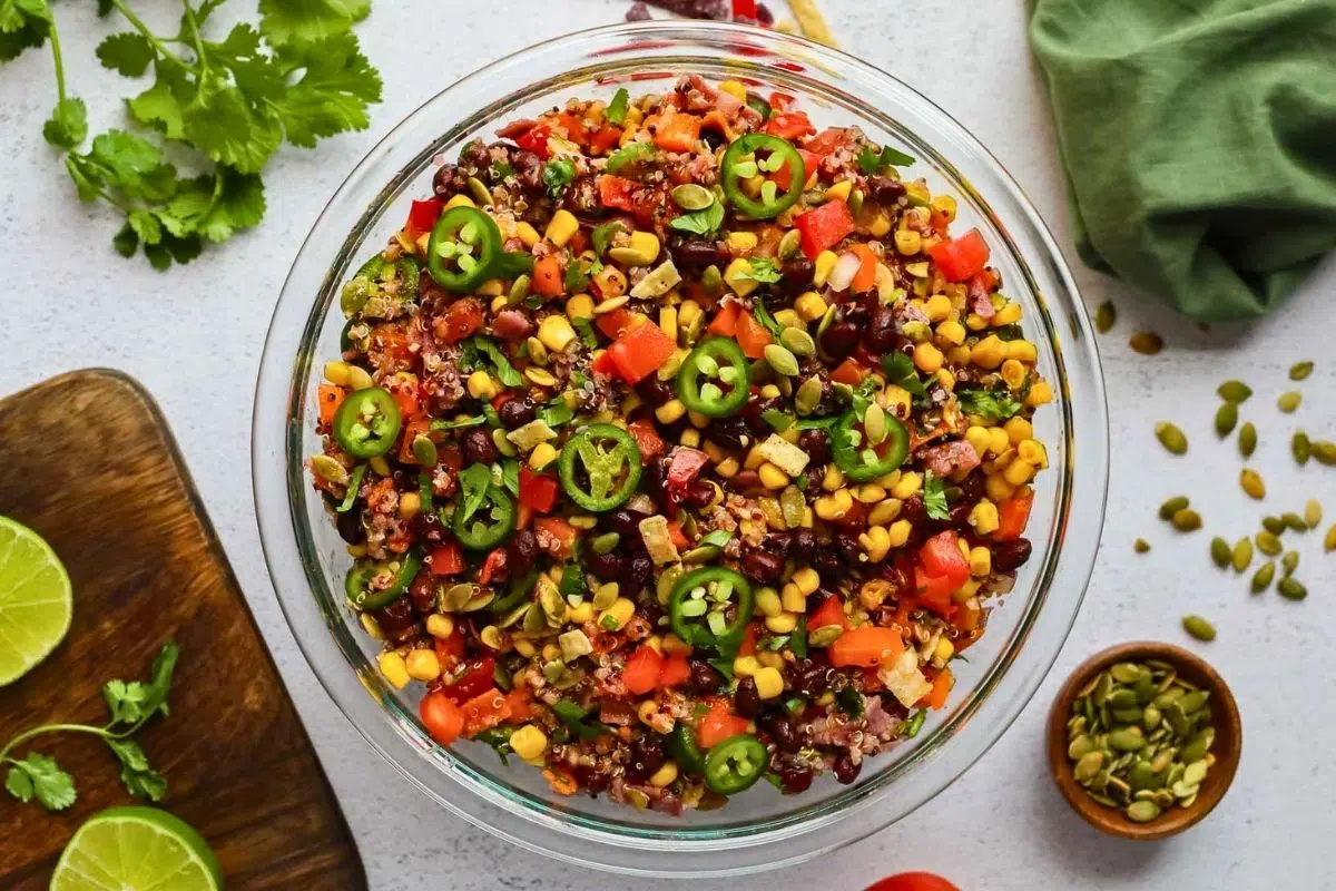 Southwestern Quinoa Salad in a glass bowl.