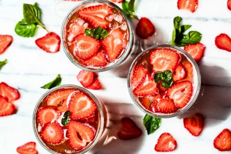 Strawberry Kombucha Mocktail overhead shot view.
