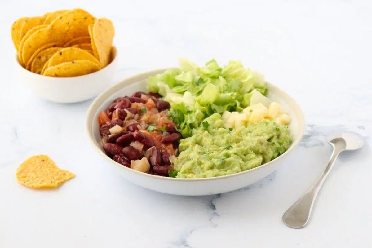 Taco Salad Bowl served with chips.