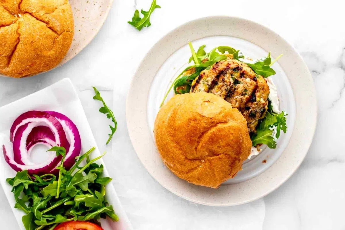 Turkey Burgers with Zucchini overhead view.