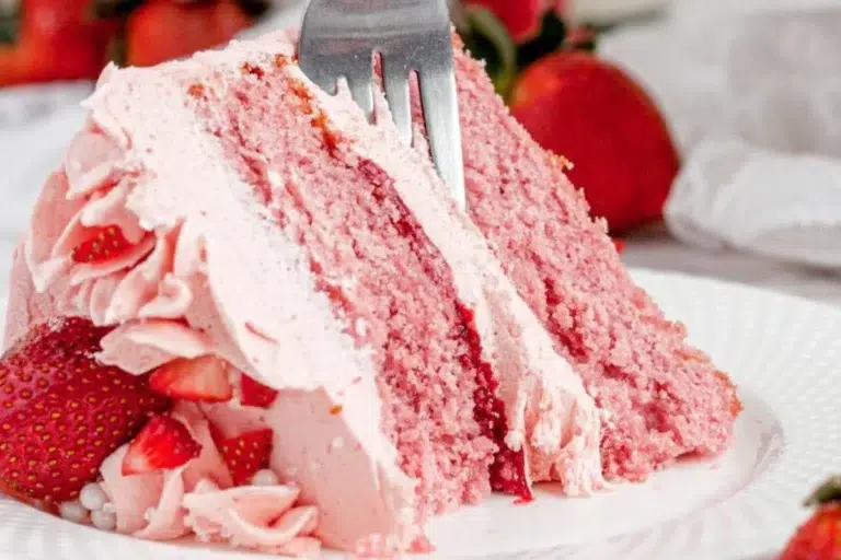 A slice of strawberry cake.