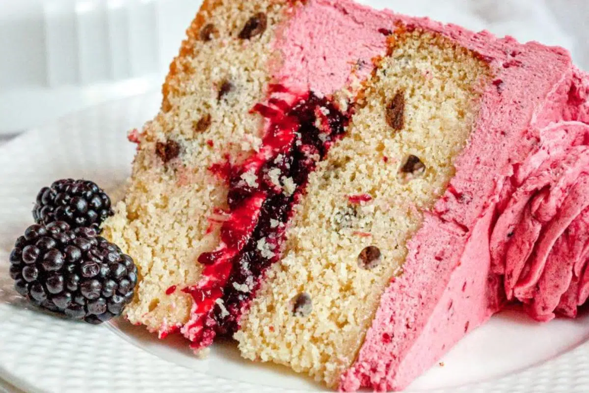 Gluten-Free Honey Blackberry Cake close up look.
