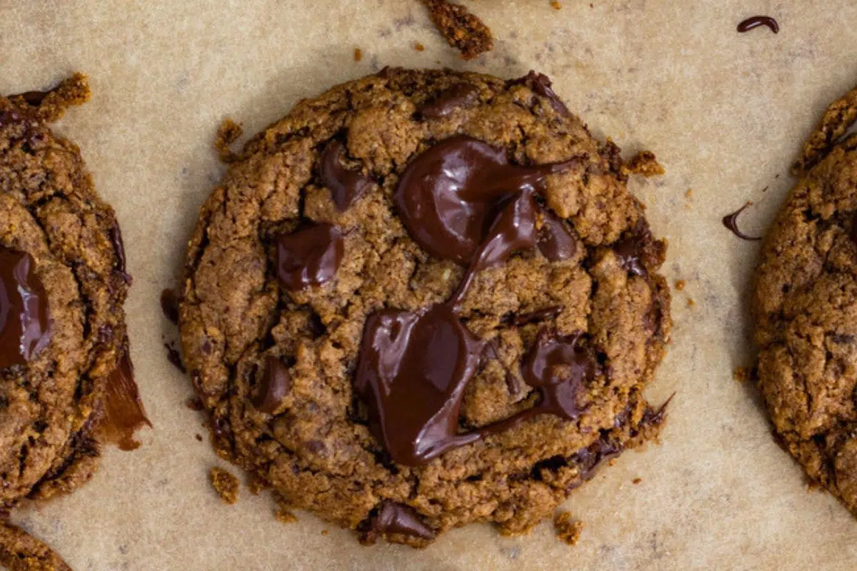 Vegan Oat Flour Chocolate Chip Cookies close up look.