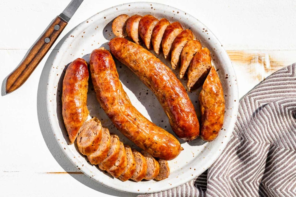 Air Fryer Italian Sausage overhead view.