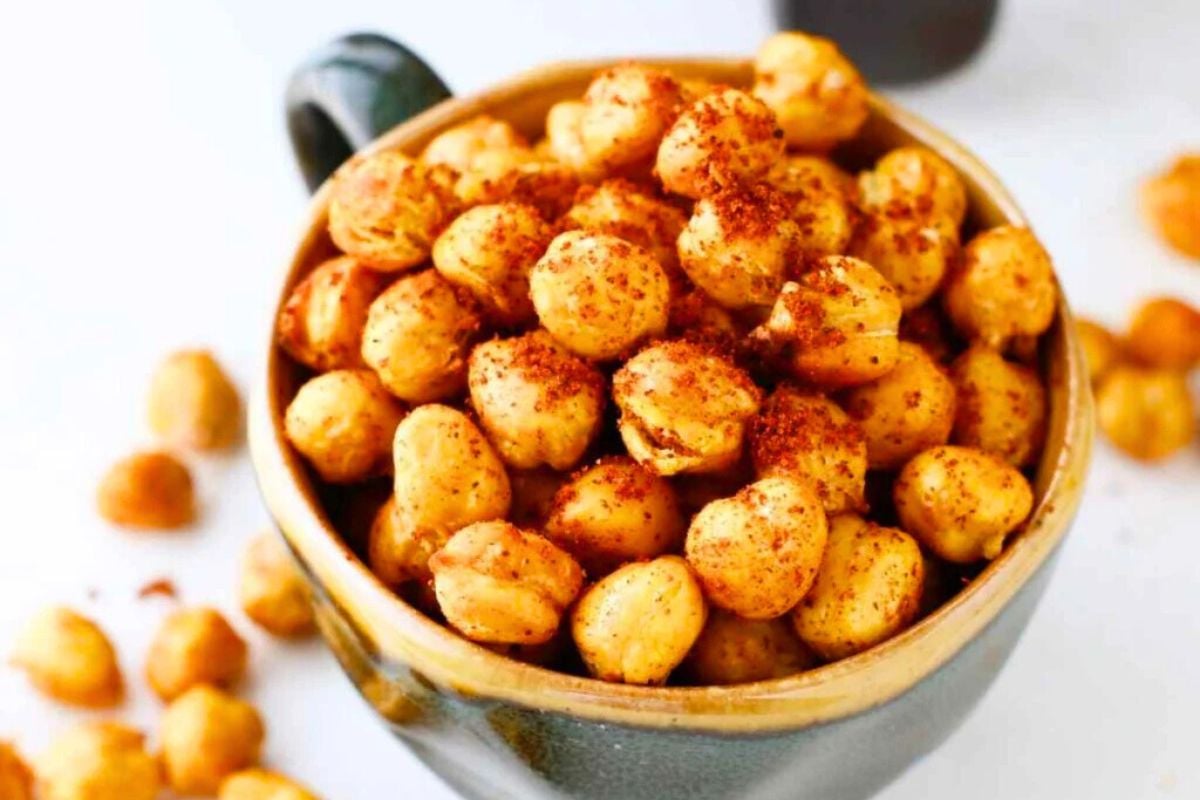 Air Fryer Tajin Chickpeas in a cup.