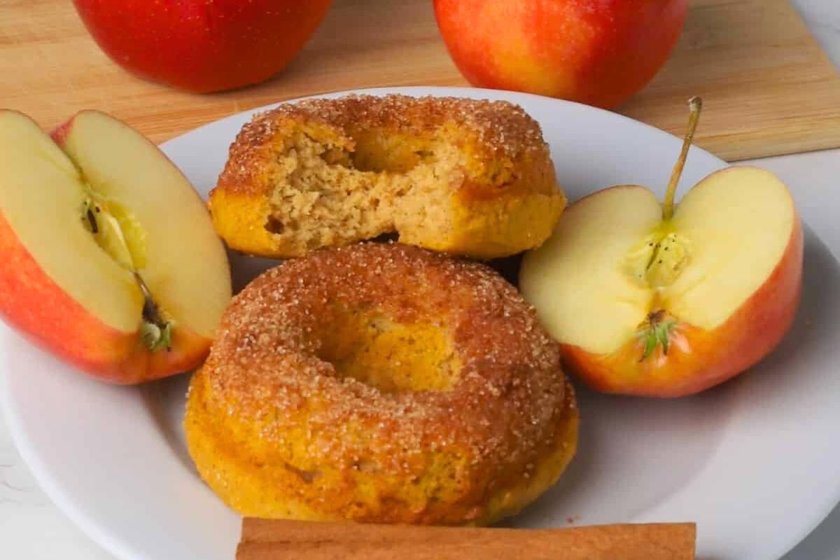 Apple Cinnamon Donuts served on a plate.
