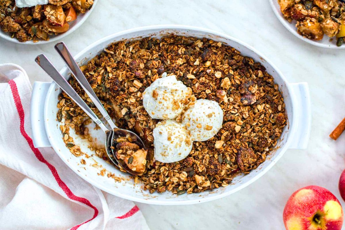 Apple Crisp without Flour overhead view.