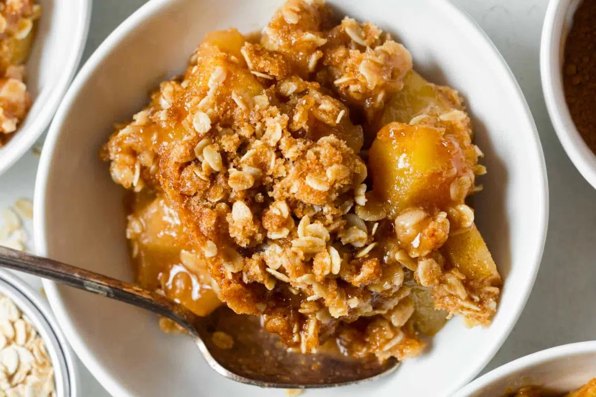Apple Crisp served in a bowl.