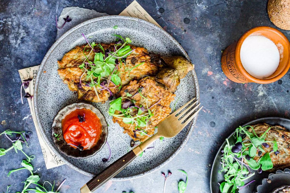 Aubergine Omelette overhead view.