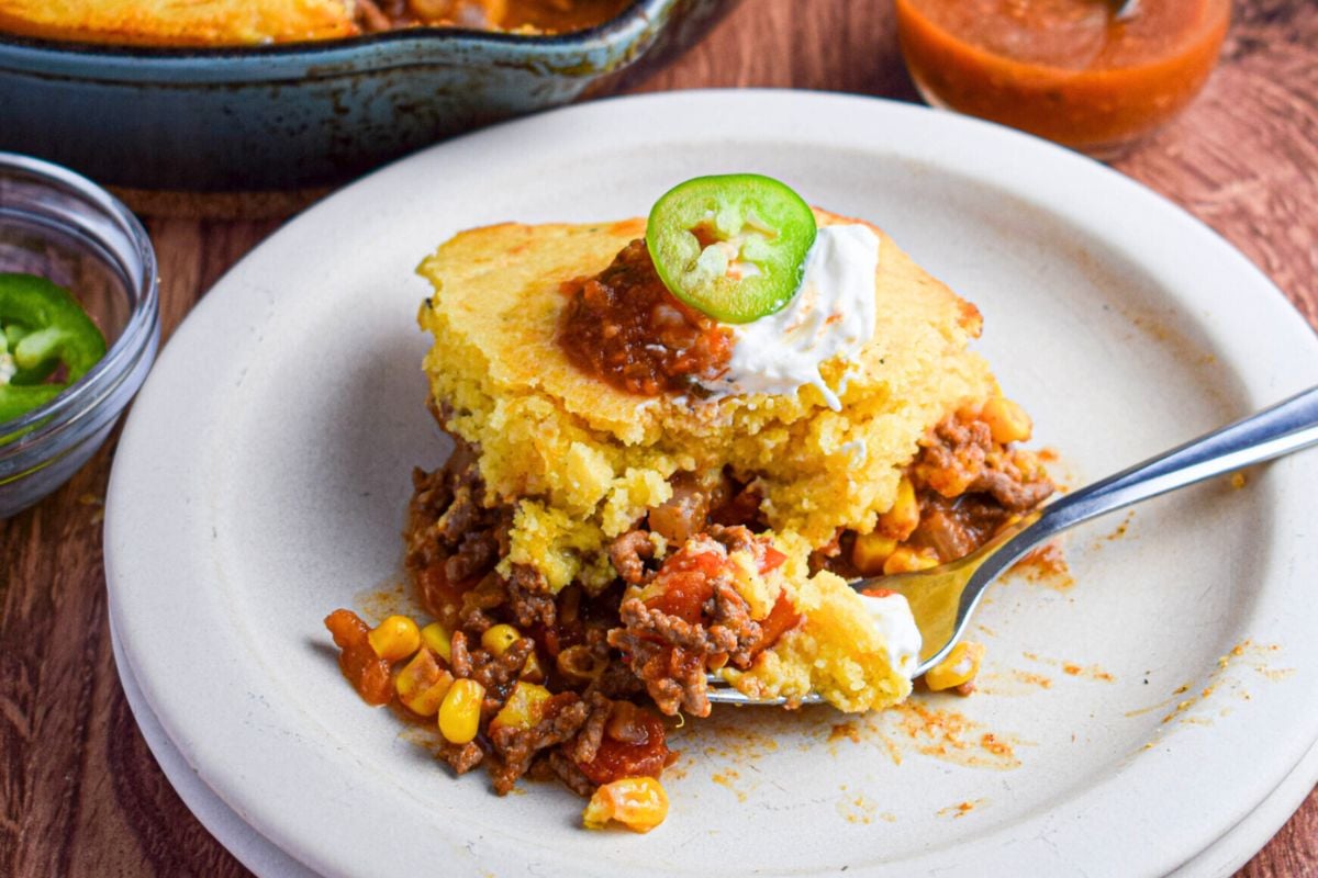 Beef Tamale Casserole served on a plate.