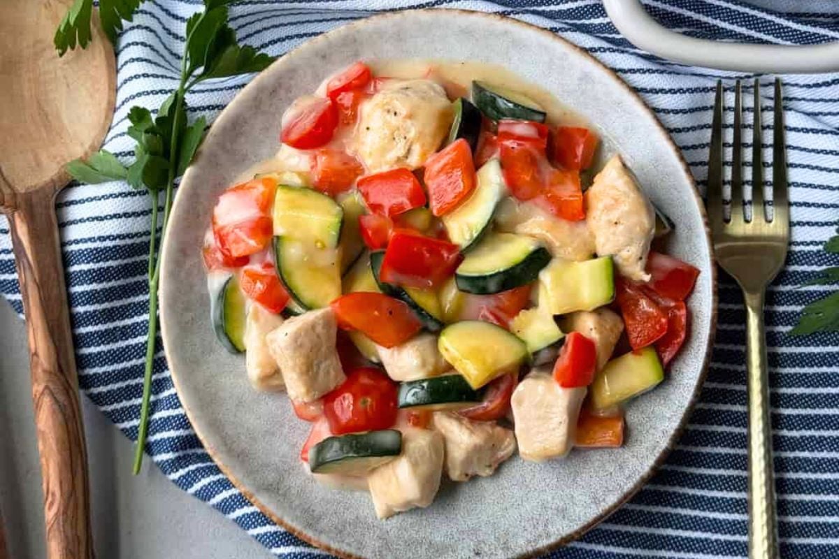 Chicken Zucchini Casserole served on a plate.
