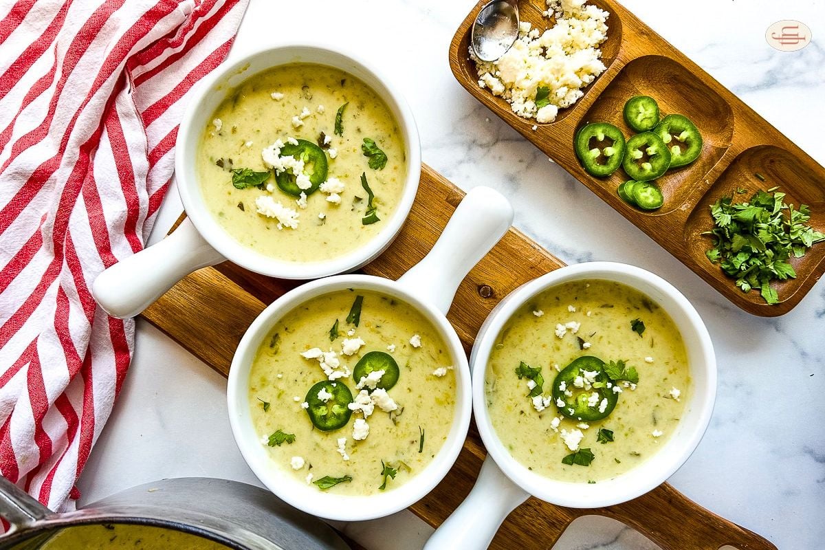 Cream of Jalapeno Soup overhead view.