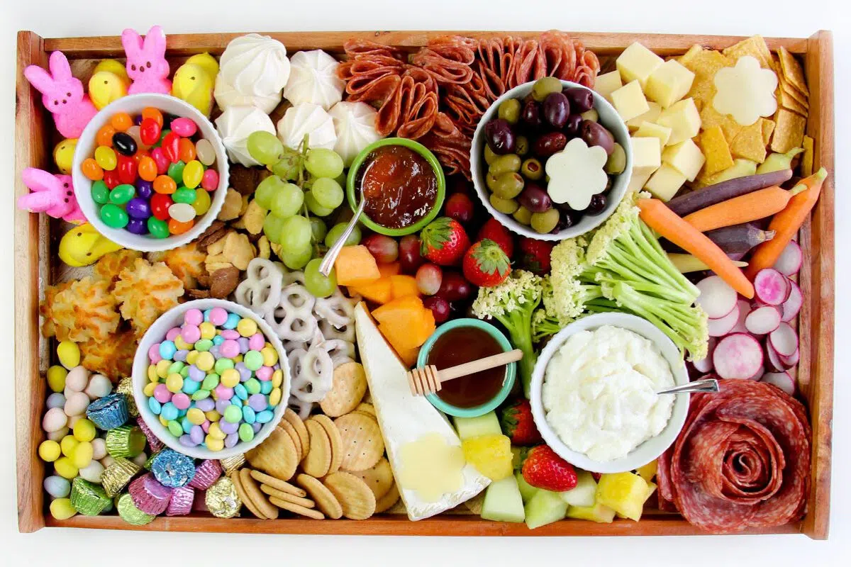 Easter Charcuterie Board overhead view.
