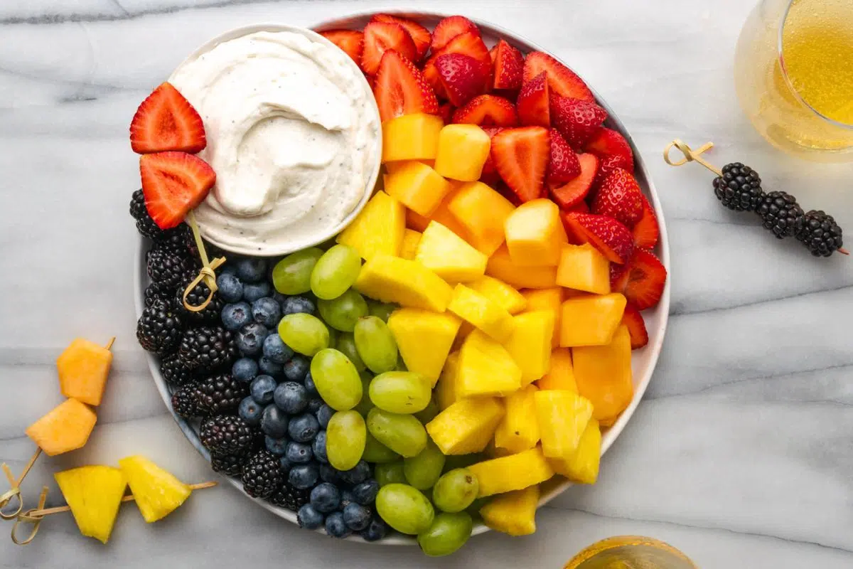 Fruit Dip Without Marshmallow Cream overhead view.