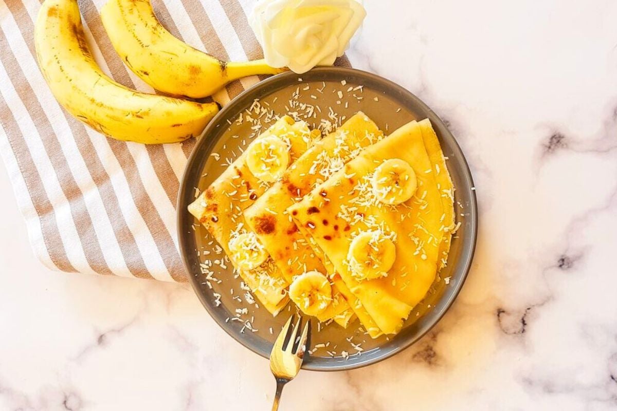 Cassava Flour Crepes with bananas.
