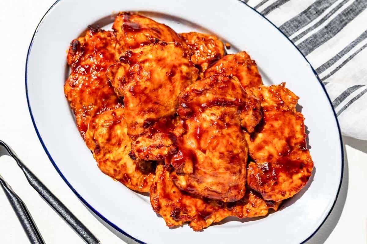 Grilled Chicken Thighs overhead view.