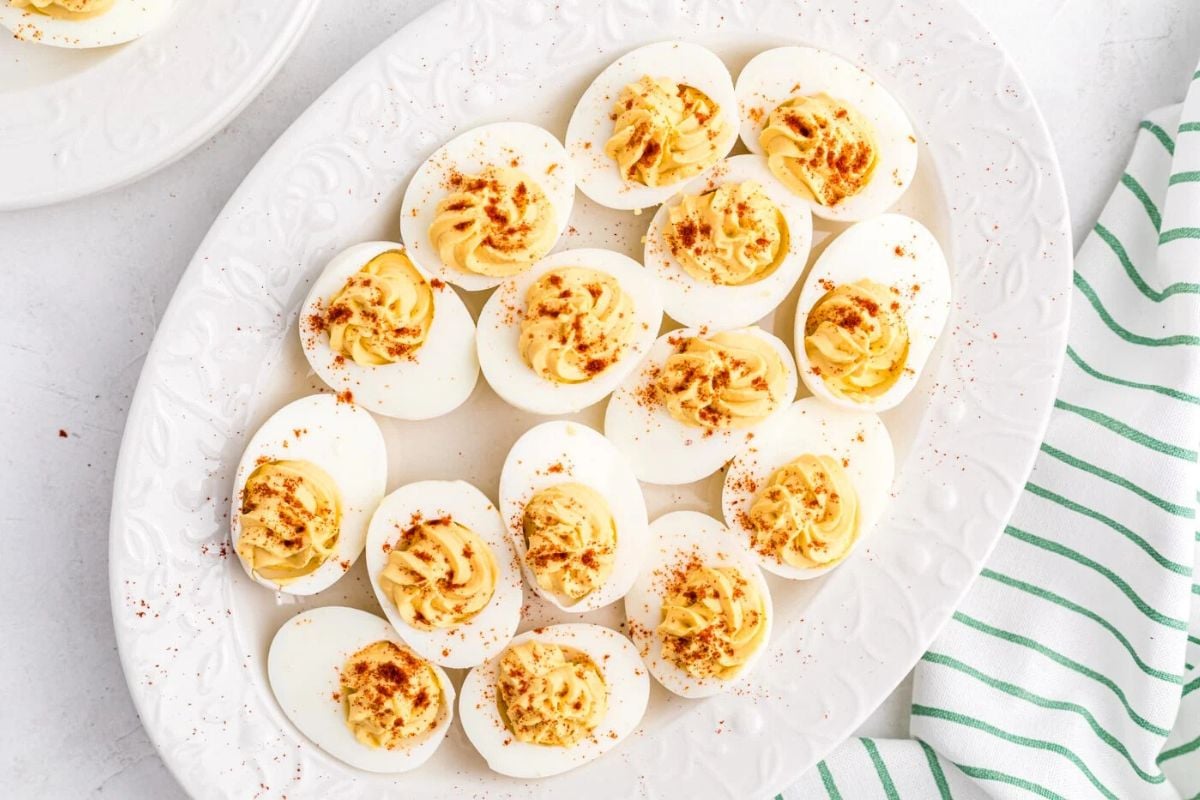 Keto Deviled Eggs Without Sugar overhead view.
