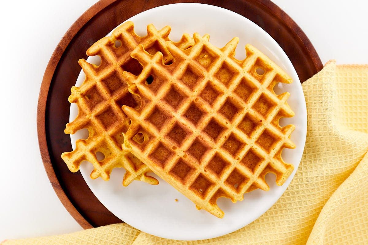 Savory Lupin Flour Waffles served on a plate.
