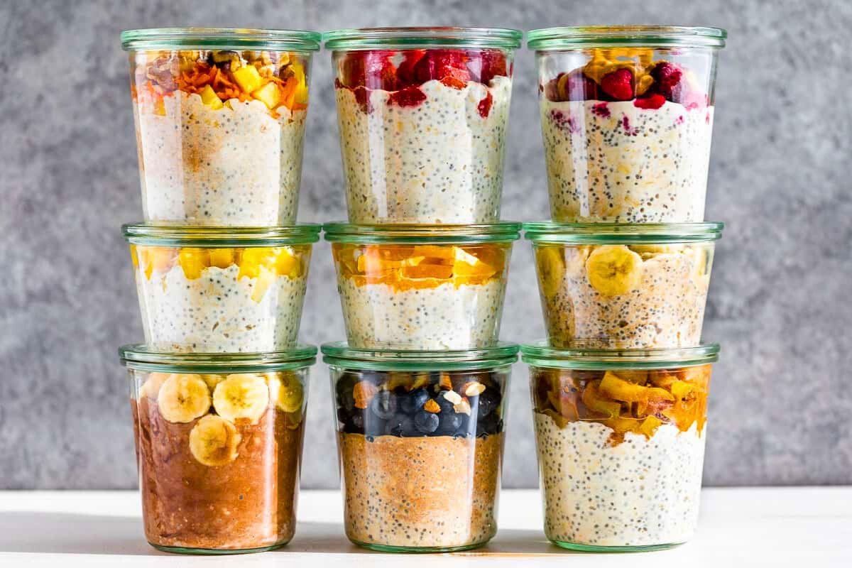 Overnight Oats in glass containers.